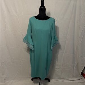 Adrianna Papell Green Sheath Dress with Bell Sleeves
